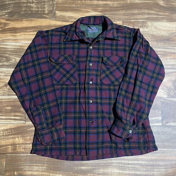 Vintage Pendleton Plaid Shirt Mens Medium Virgin Wool Board Flannel 70s 80s - Picture 2 of 11
